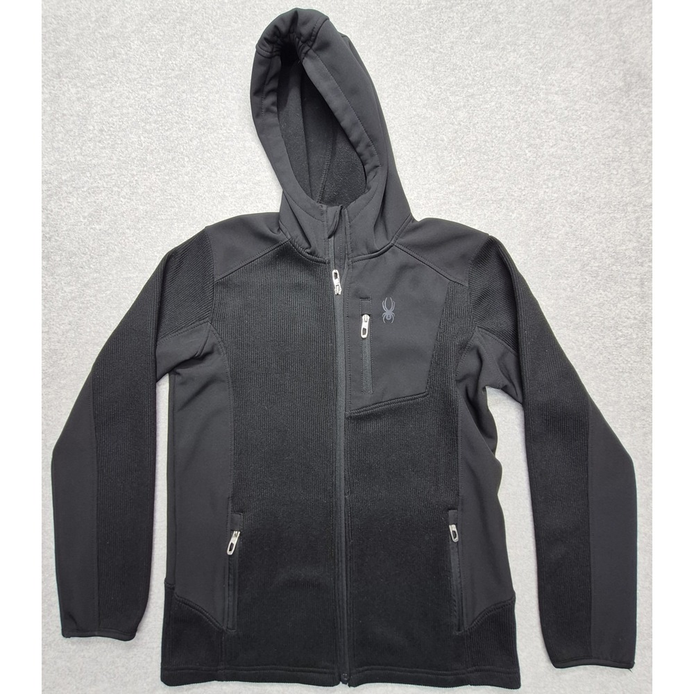 Spyder Jacket Mens S Black Jacket Tech Knit Sweater Coat Zip Pockets
